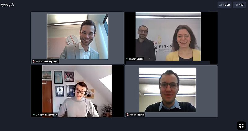 Screenshot von 4 Personen, die am OZG-Erfahrungsaustausch teilnehmen
