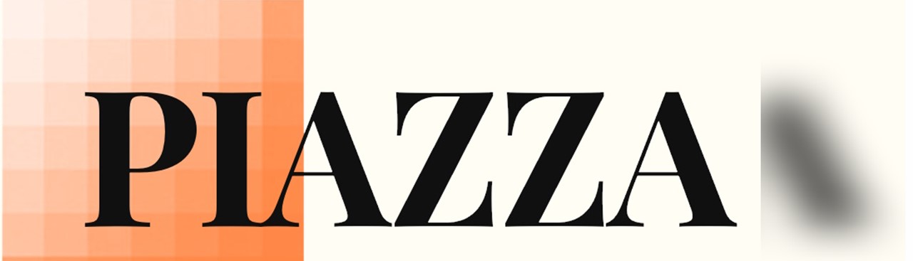 Schriftzug: PIAZZA. Neue Ideen für die Digitalisierung von Staat und Gesellschaft. Im Austausch zwischen Verwaltung, Zivilgesellschaft und Wissenschaft.