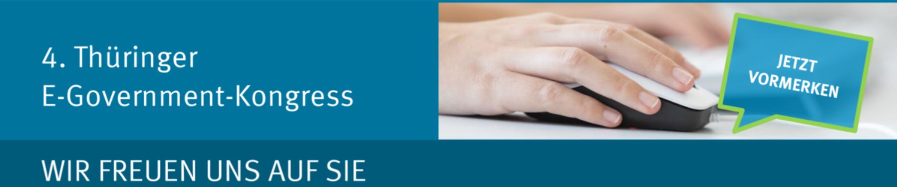 Abildung einer Hand mit einer Computermaus und dem Schriftzug "Thüringer eGovernment-Kongress"