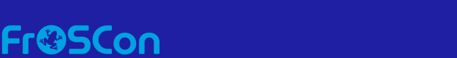 Schriftzug "FrOSCon" auf blauem Hintergrund