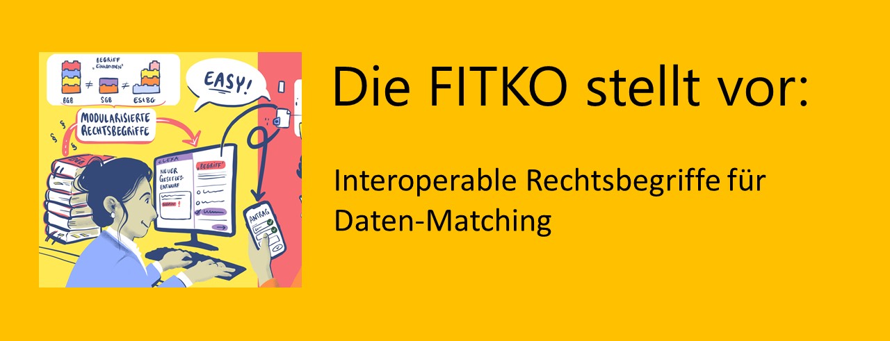 Schriftzug: Die FITKO stellt vor: Interoperable Rechtsbegriffe für Daten-Matching
